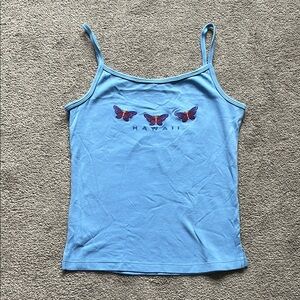 Women’s Blue Hawaii Butterfly Print Tank | Size: L